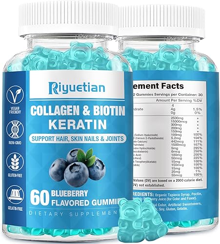 Gomitas de biotina de 15000 mcg con colágeno para adultos, mujeres y hombres - Gomitas para cabello, piel y uñas con biotina - Colágeno para mujer -