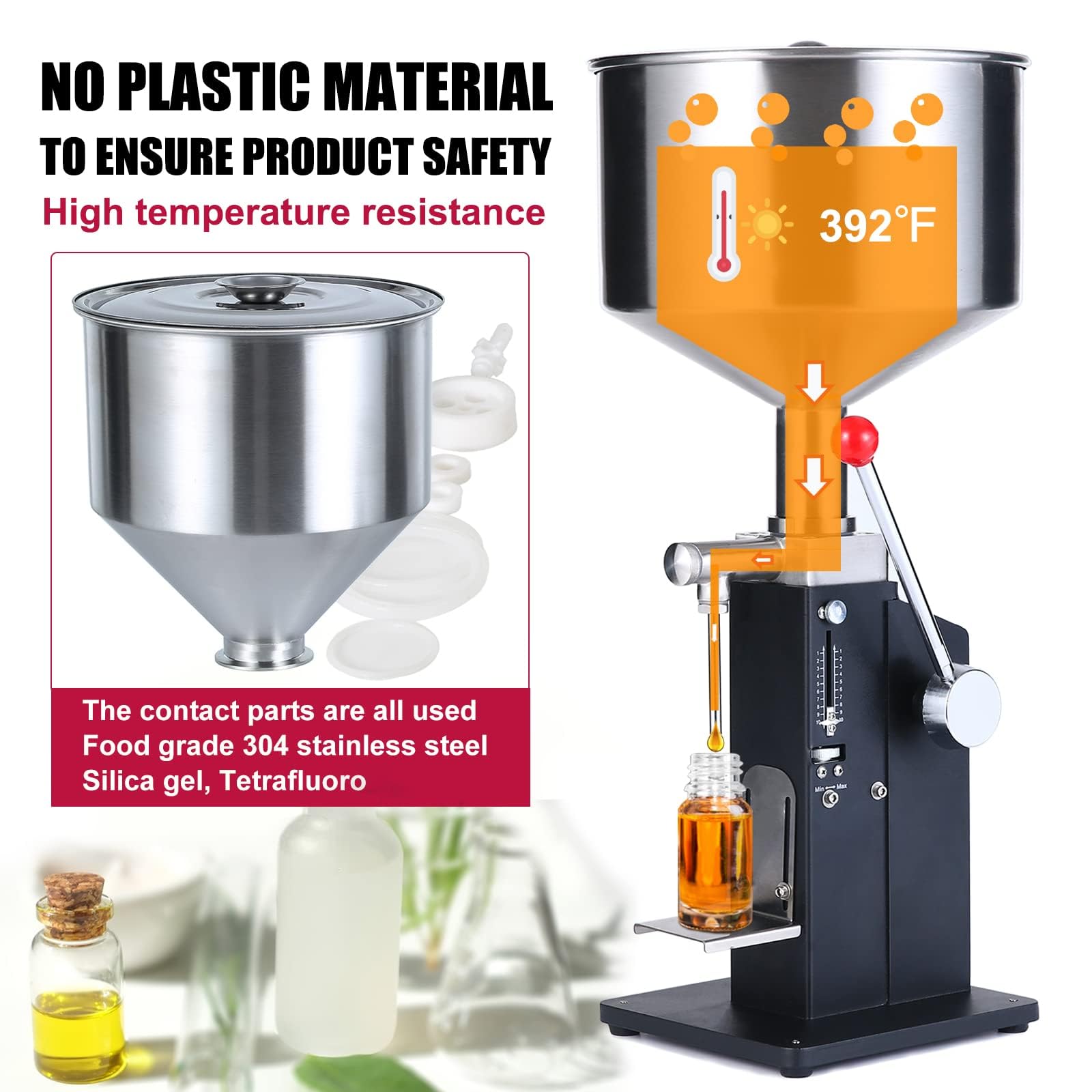 SUSEMSE Riempitrice Liquid per manuale con Righello di misurazione scorrevole, 5-50ml Macchina di riempimento liquido per acqua crema miele paste A03 Nero