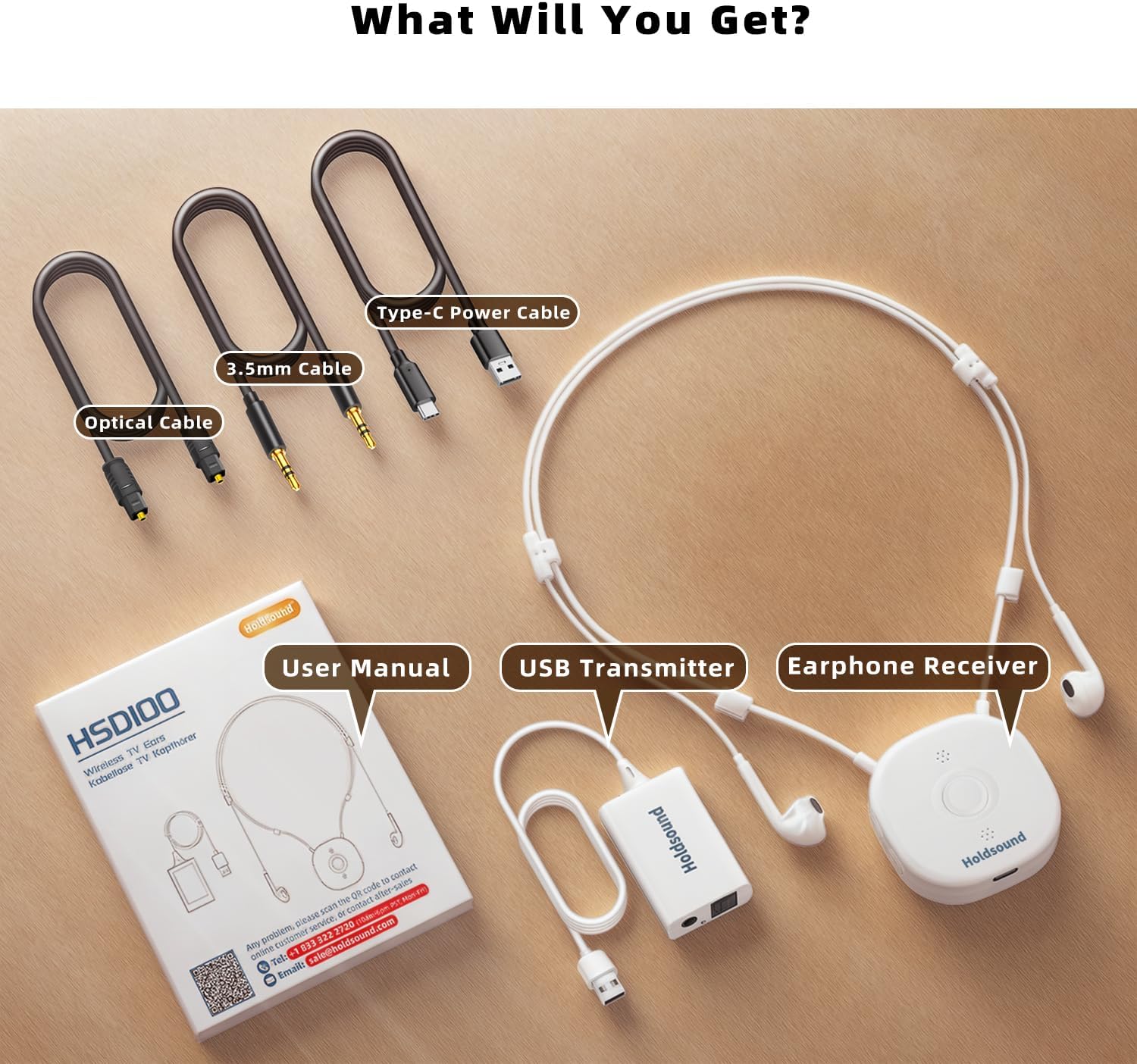 Holdsound TV Headphones Wireless for Seniors, Neckband Wireless Headphones for TV with USB Transmitter, 15hrs Playtime, No Audio Delay, Enhanced Volume, Cream