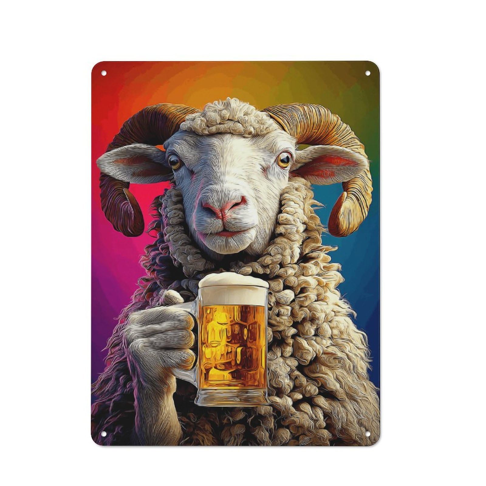 Junmoney Ram Holding A Mug Of Beer Vintage Metal Wall Sign 40X30cm For Bar Or Restaurant, For Kitchen, Dining Room And Home Bar Wall Decor