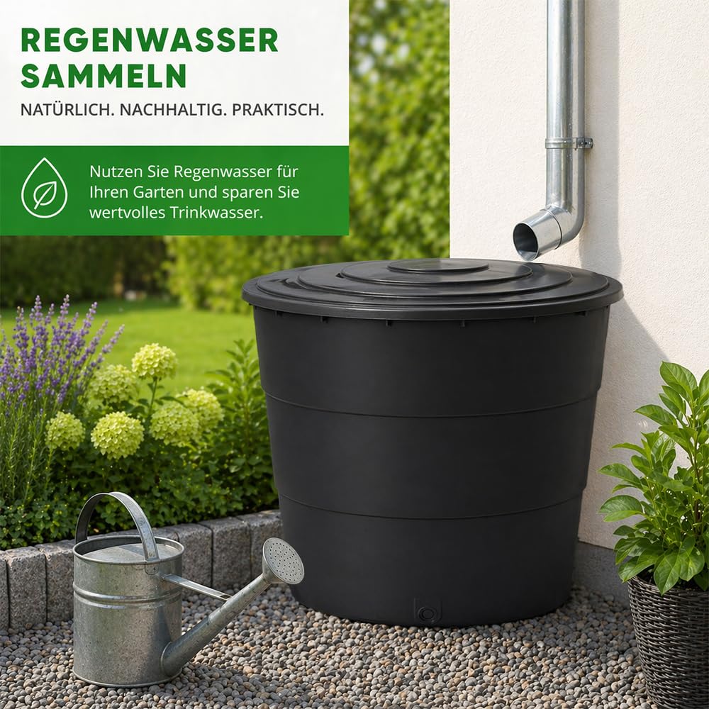 Ondis24 Kunststoff Regentonne XXL 500L mit Deckel – Wasserspeicher Fass für Garten, robust & UV-beständig, Regenwassertank zur Bewässerung, Regenfass mit Füllstandsanzeige