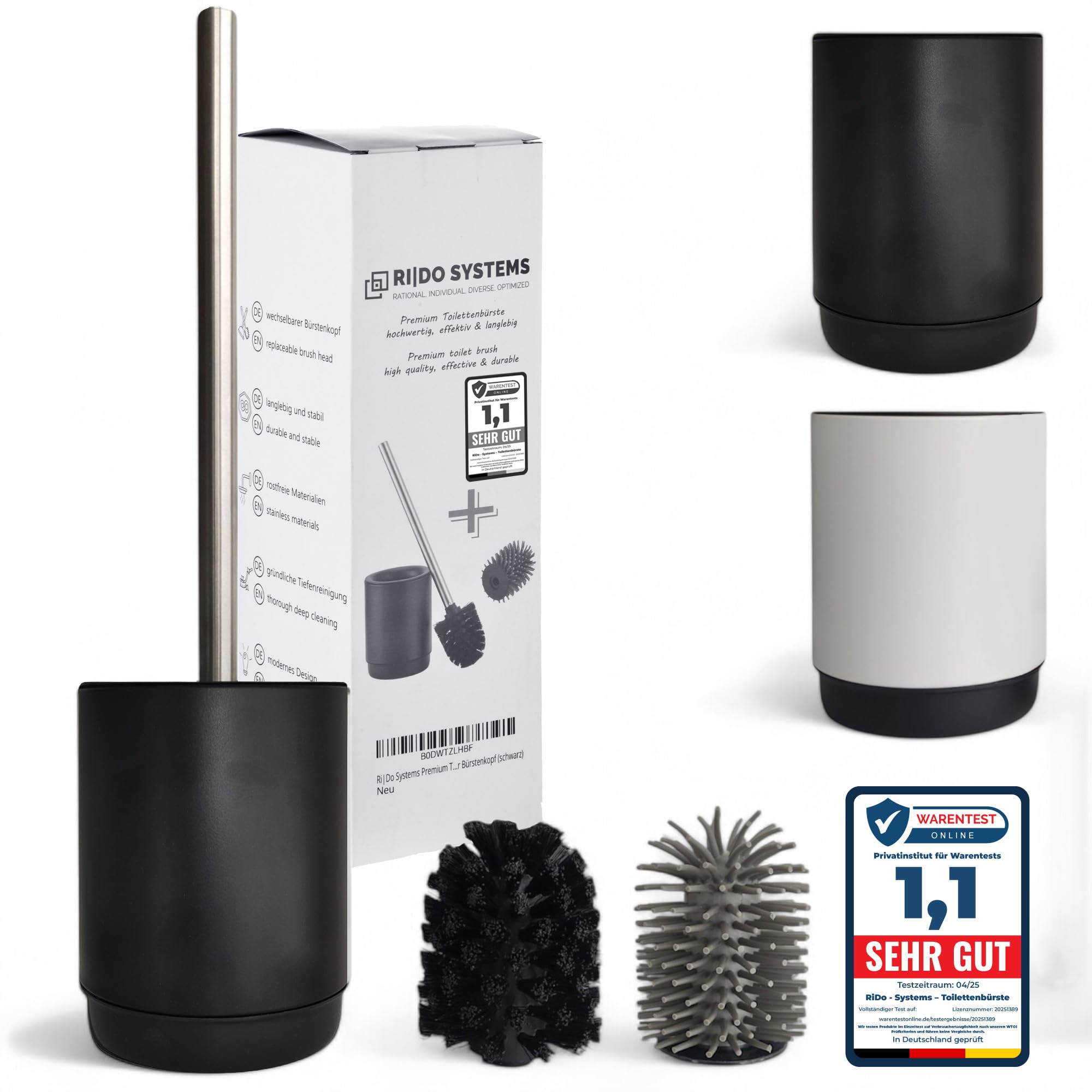 Set Accessori Bagno Ceramica Set Scopino WC In Acciaio Inox Con Portascopino - Moderno, Per Bagno, Testa Removibile Scopino E Portascopino AuraLum