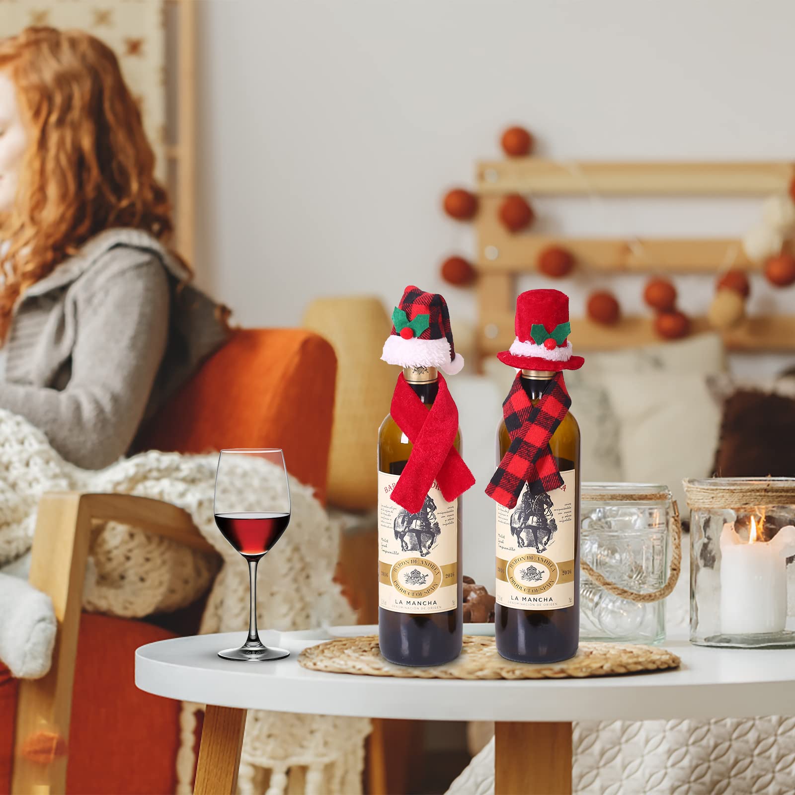 12 Housses De Bouteille De Vin De Noël, Chapeaux De Père Noël à