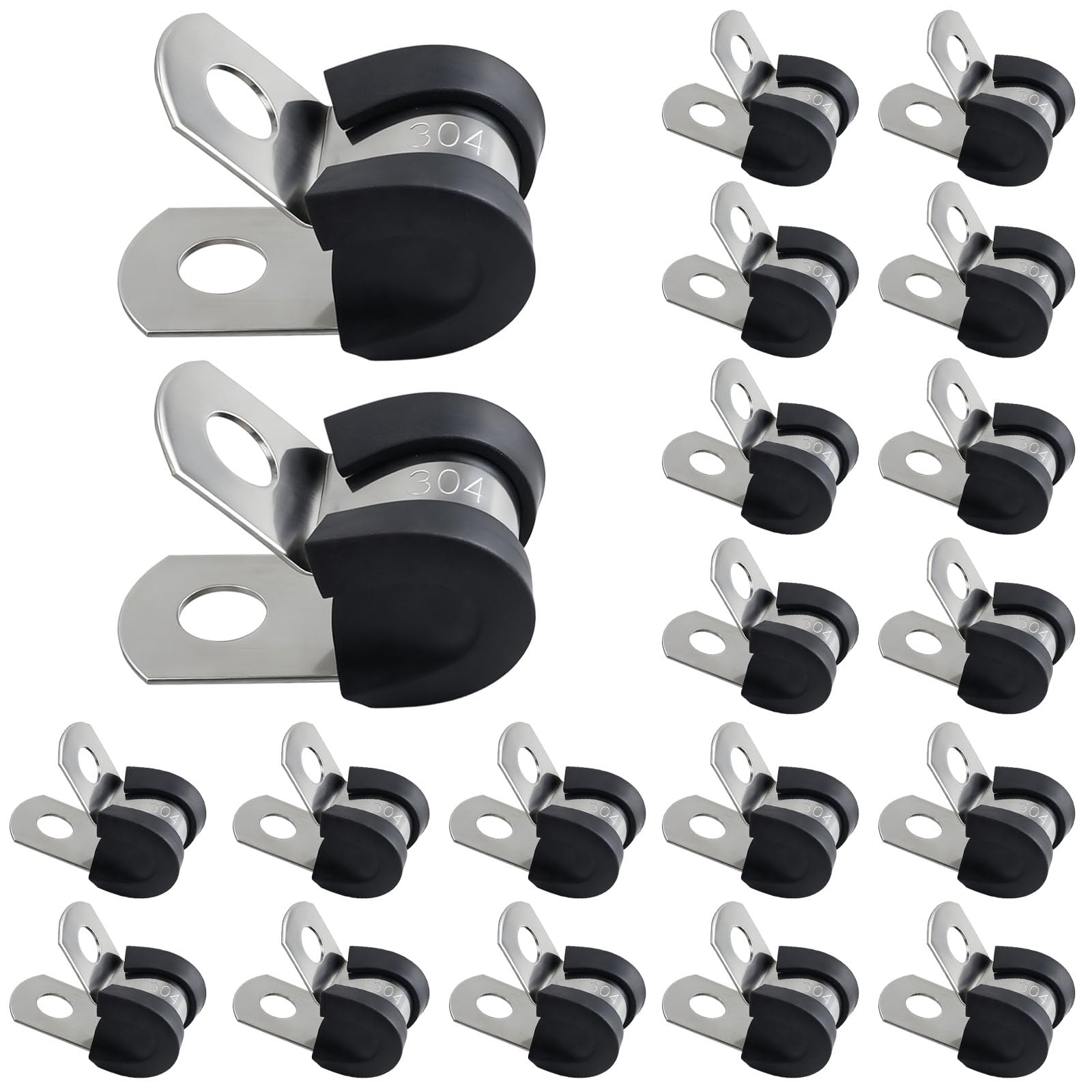 Vbgurr Black 20Pcs Cable Clamp 6Mm, 304 Stainless Steel Rubber Lined P Clips (6Mm)