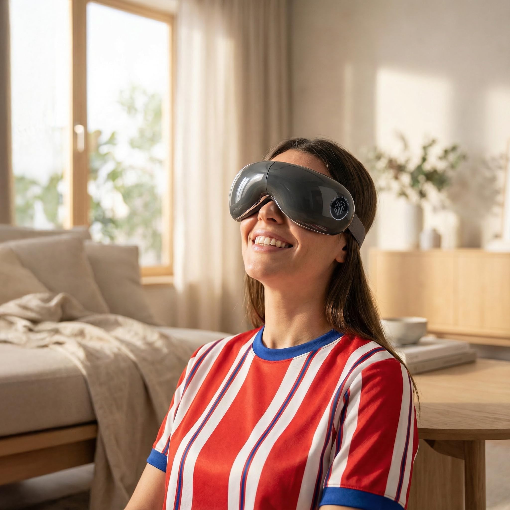 ATLETICO MADRID® | VISION Gafas de masaje oficiales del ATLETICO MADRID I Masajeador de ojos y cara plegable con vibromasaje I Presoterapia I Calor I Altavoces integrados
