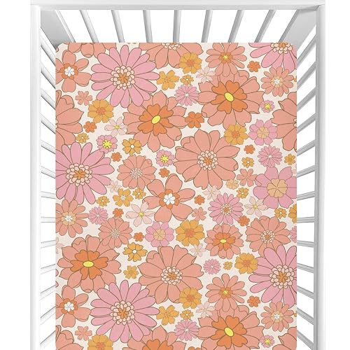 CaTaKu Retro Orange Flower Baby Crib Sheets Mini Crib Sheets