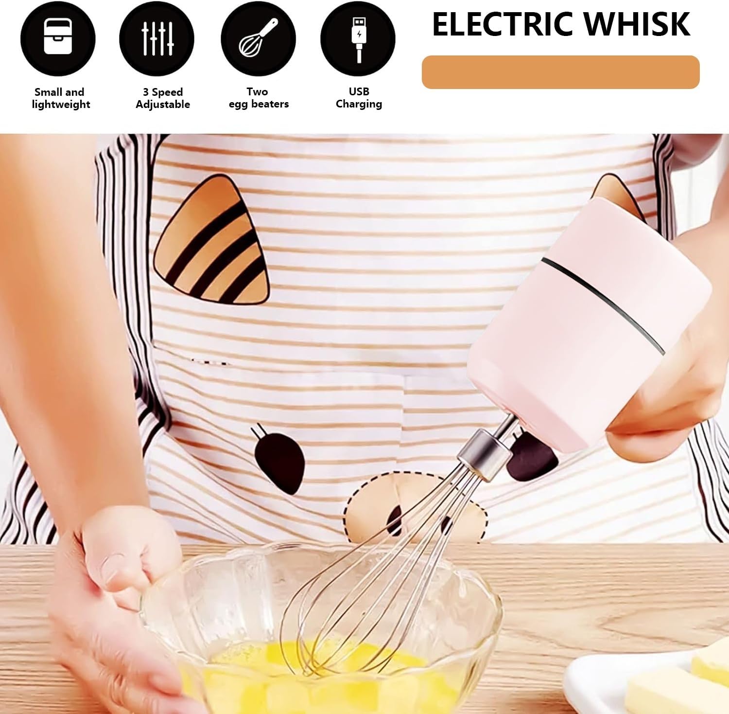 Electric Egg Beater, Handheld Mixer with 2 Speed & 2 Heads, cell Operated for Whipping Cream, Eggs, Cake Mix, Milk Frother, Lightweight & Easy to Clean