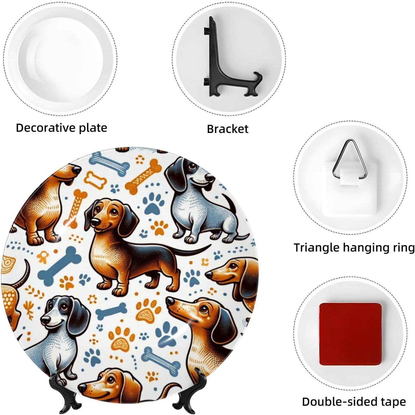 Dachshund-Love-Dog 10 Inch Decorative Plate With Stand, Elegant Display Wall Plate For Home Decor