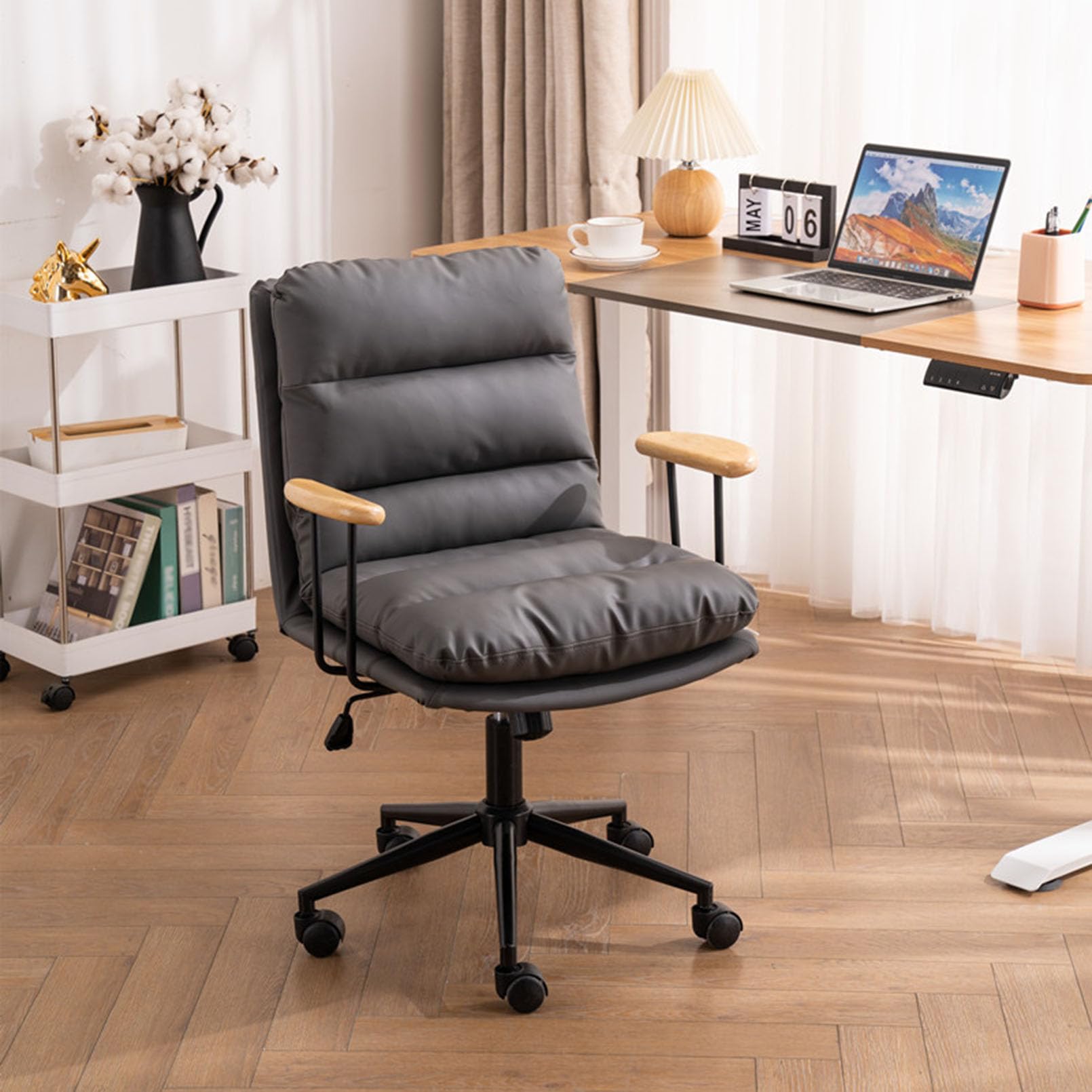 Krzesło biurowe komputerowe, ergonomiczne, wysokie, obrotowe, obrotowe krzesło robocze z kółkami i podłokietnikami, wygodne krzesło do domowego biura do nauki, (Rozmiar szary)