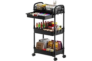 3-Tier Rolling Kitchen Storage Cart with Lockable Drawer