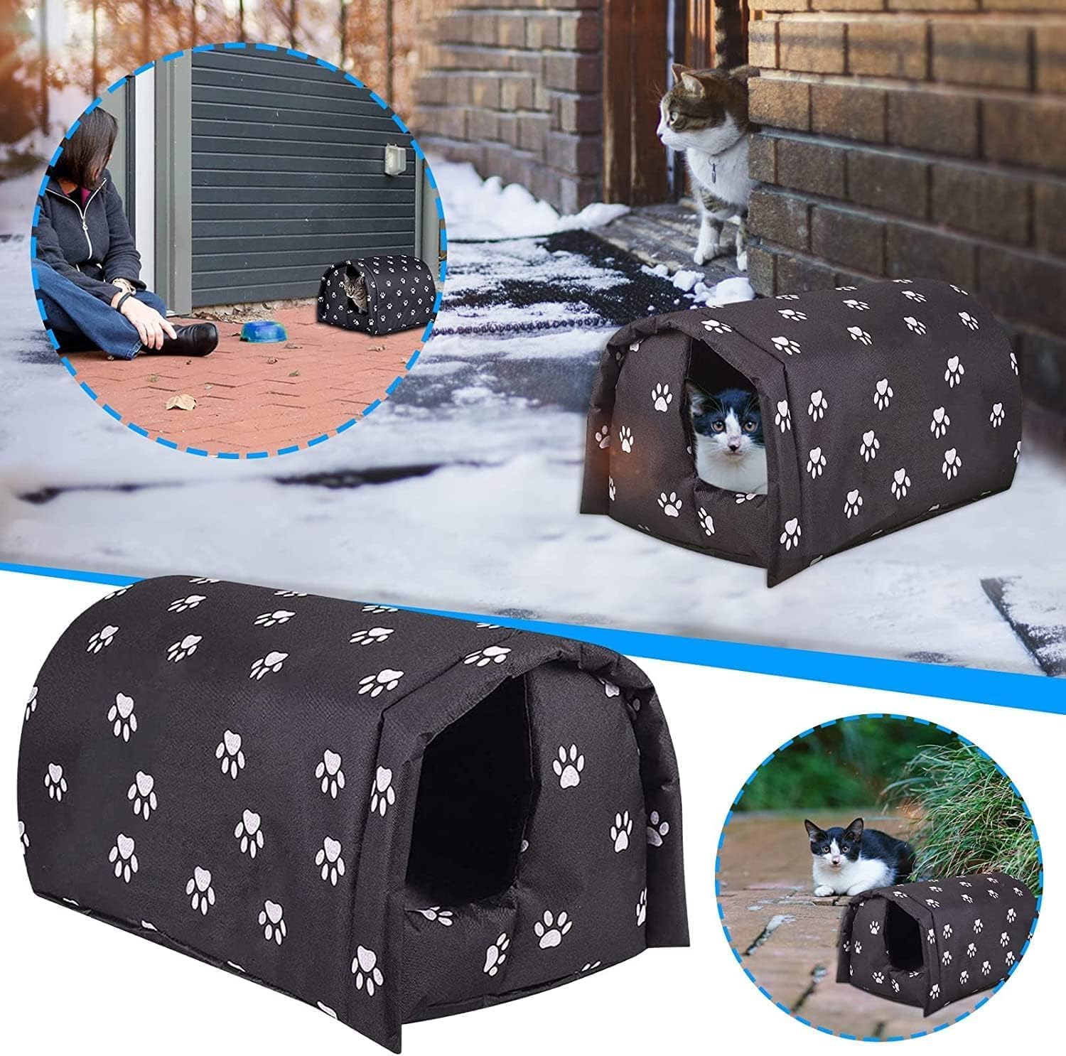 Outdoor Feral Cat House - Weatherproof Stray Cats Shelter, Foldable Thicken Warm Cat Tent Pet Cave for Winter, Outside Pet Nest for Feral Cat Dog Wild Animal (XL-16.5''x23.6''x16.1'', Black)