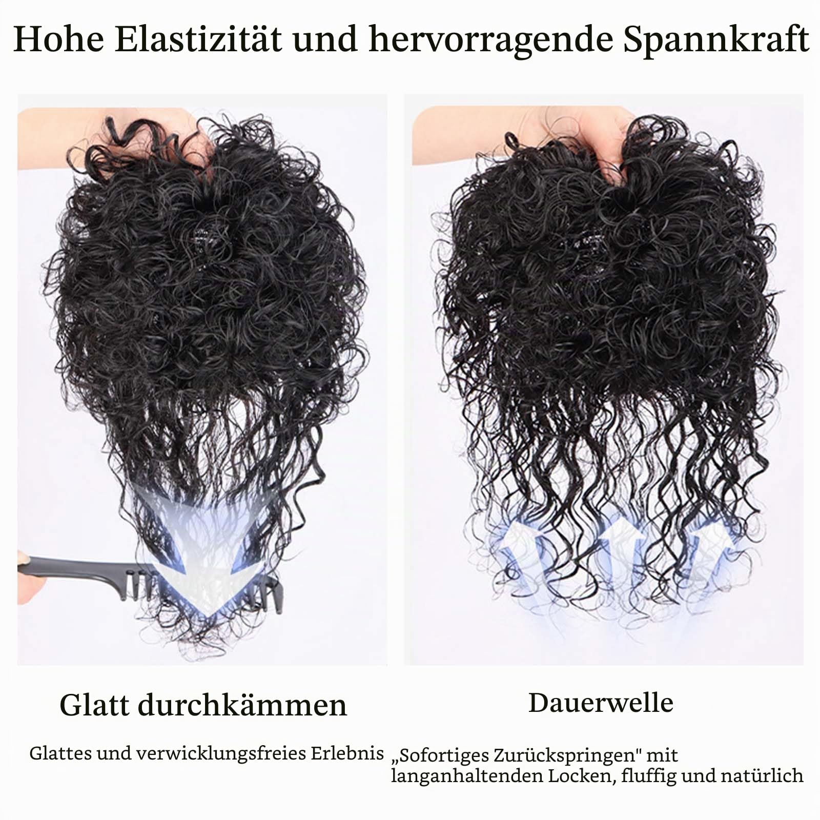 Echthaar-Topper mit Pony für Damen 13 x 14 cm, unsichtbare Rosenspitzenbasis lockiges Clip-in-Oberteil für dünner werdendes Haar kurzwellige Haarverlängerung mehr Volumen Dunkelbraun