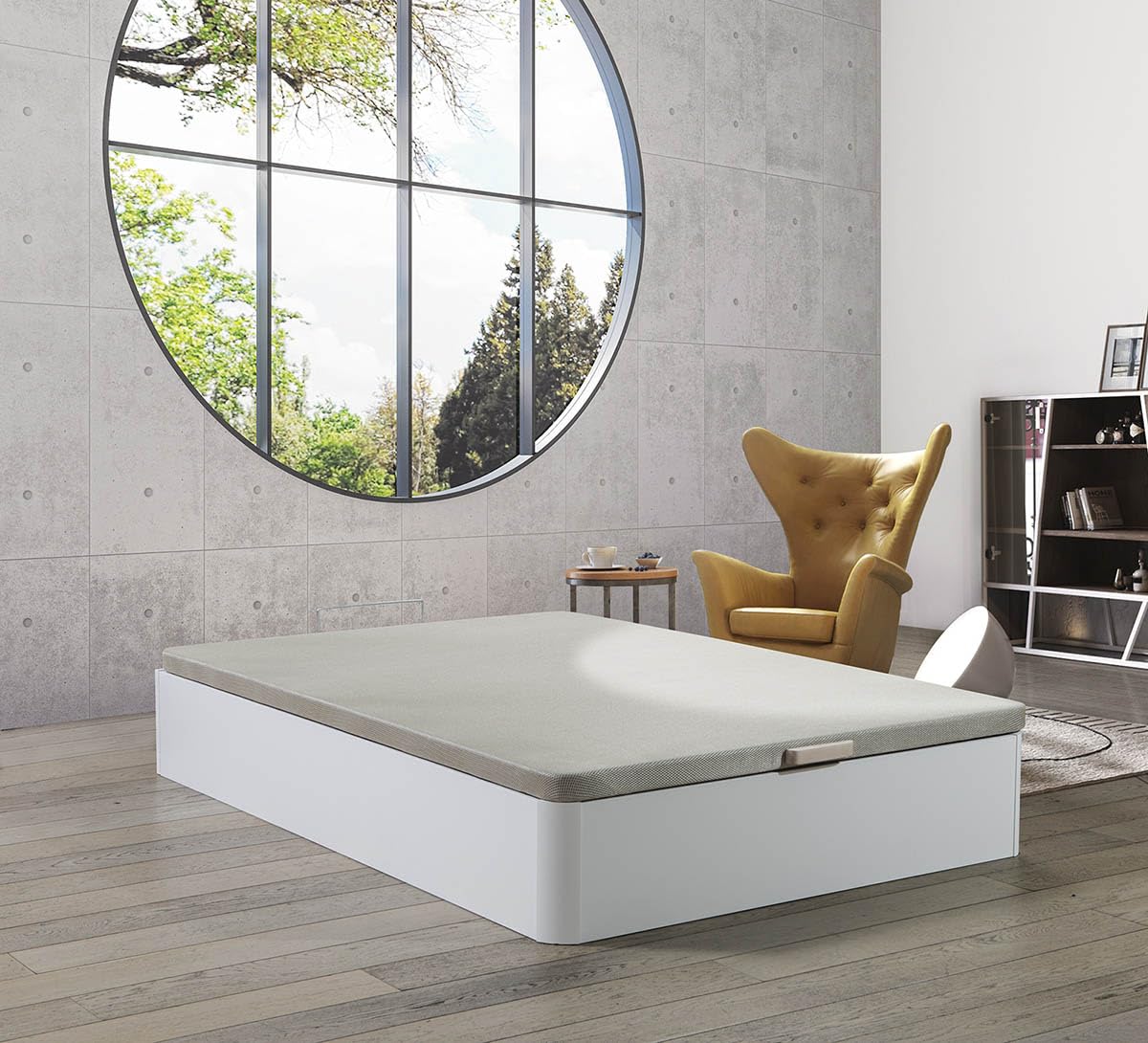 S & S SALDOS Y STOCKS Canapé Abatible Madera Gran Capacidad, Tapa Tapizada y Reforzada 3D - Cajón Grosor 22mm - Blanco 150X190cm Atenas