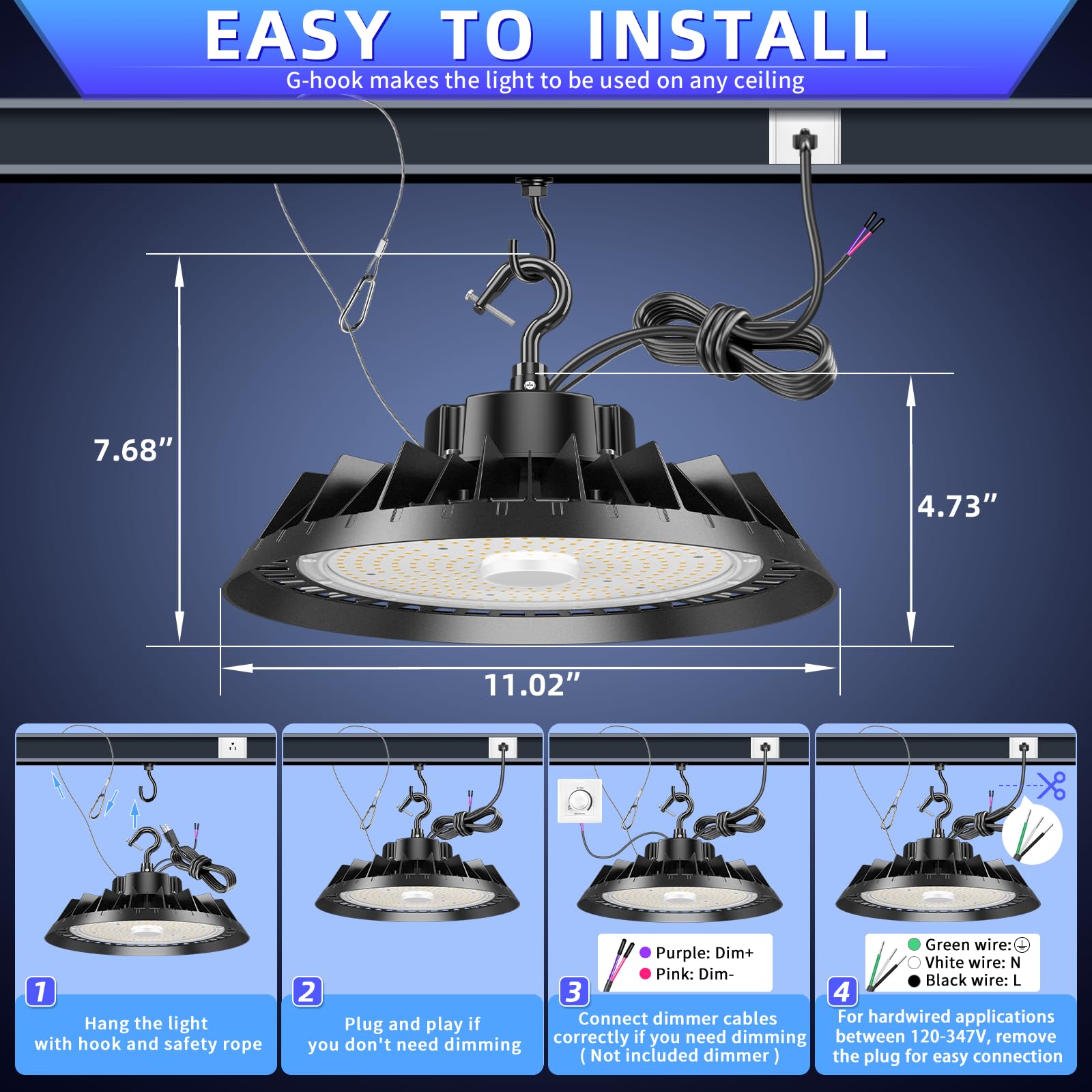 150W UFO LED High Bay Light 22500lm 5000K High Bay LED Shop Light with 5ft Cable ETL DLC — view 5