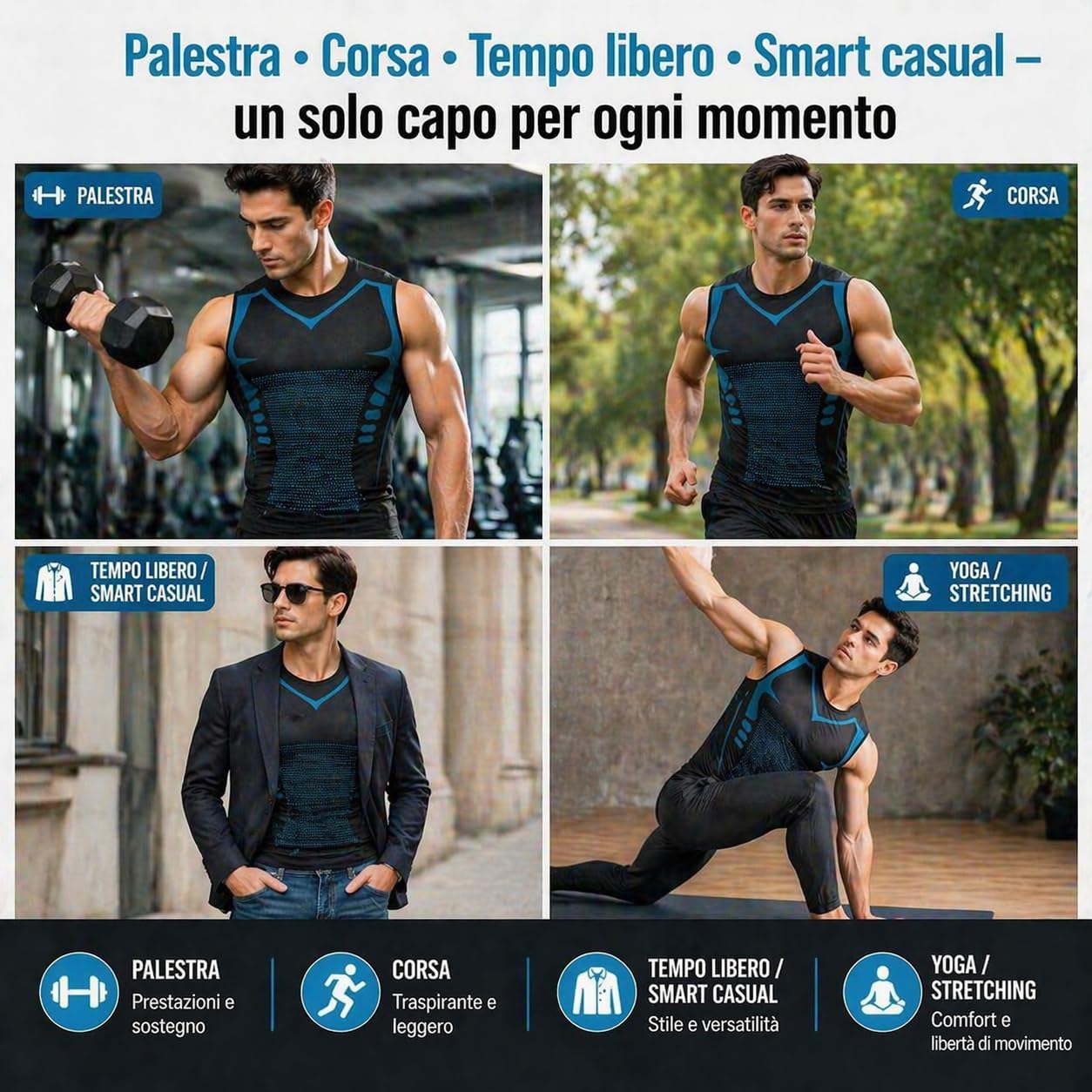 Canotta Uomo, V2 Maglia Senza Maniche Sportiva in Cotone e Fibra Tecnica, Traspirante e Comoda per Allenamento e Tempo Libero, Design Moderno