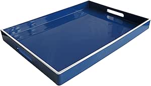 American Atelier Rectangle Tray with Handles, Blue with White Line