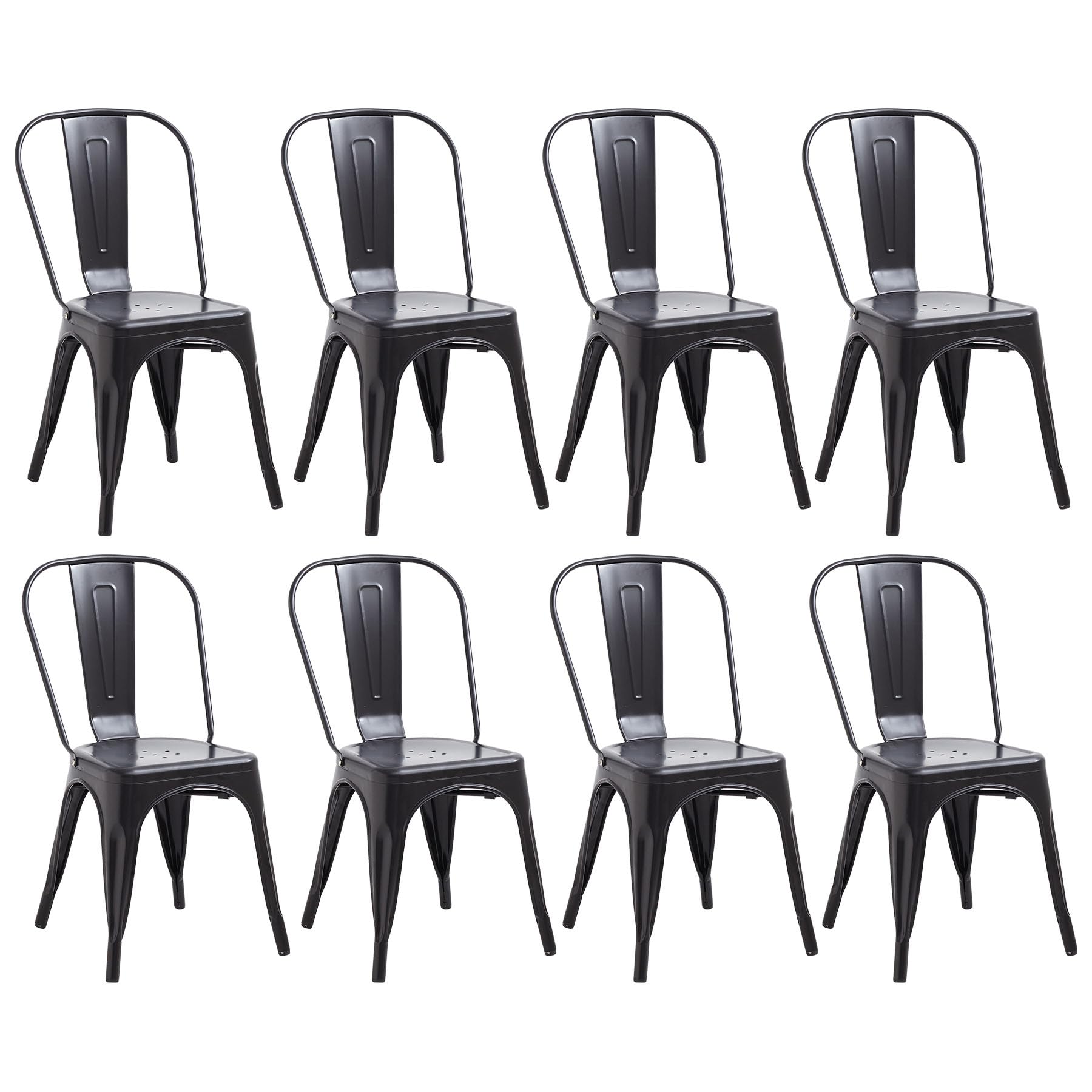 Juego de 8 Sillas de Comedor de Metal con Respaldo Apilable, Diseño Industrial de Estilo Vintage para Restaurante, Boda, Cafetería, Jardín (Negro)