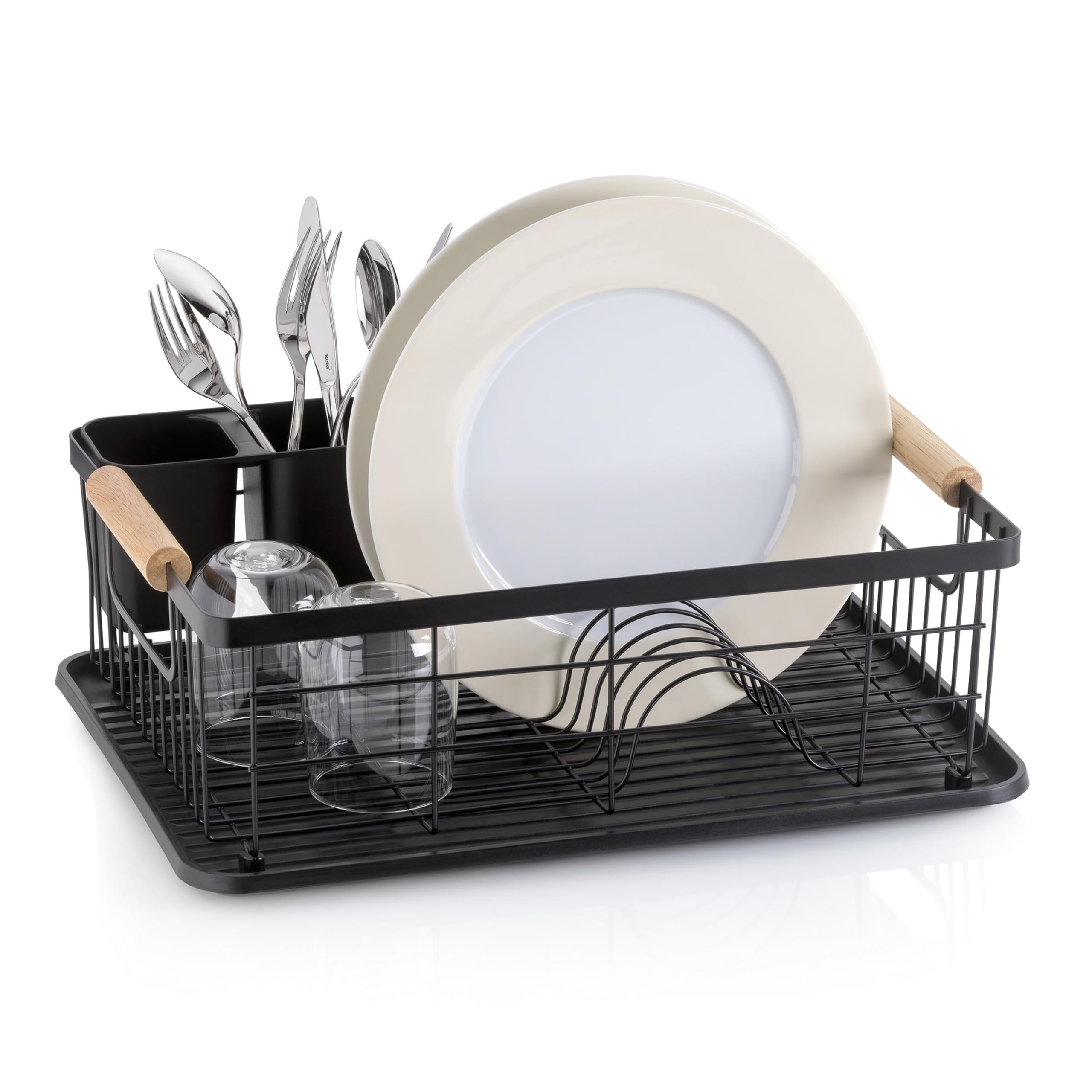 kela Escurridor de vajilla RICA de, metal Rejilla escurridora para 11 platos, 5 vasos, 2 cubiertos de plástico, negro