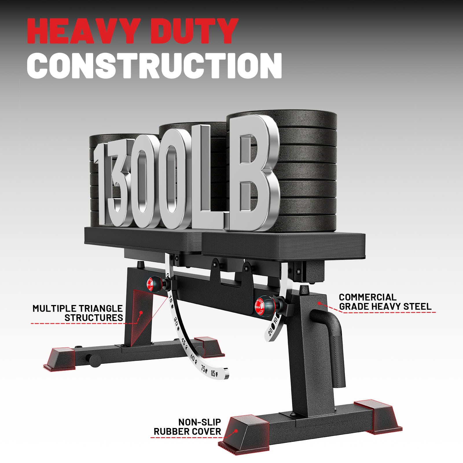 1300lb Capacity Adjustable Weight Bench, Heavy-Duty Workout Bench Home Gym | Adjustable Weight Bench, Comfortable Extended & Easy-to-Clean Backrest, Transport Wheels & Easy Mobility for Home Gym