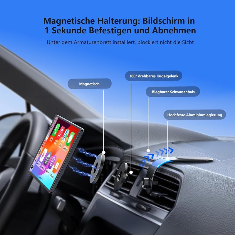 Krunia 8" Hordozható Autós Kijelző Apple CarPlay & Android Auto Támogatással, 1440x900 HD Felbontás, Mágneses Rögzítés, Tolatókamera, GPS Na