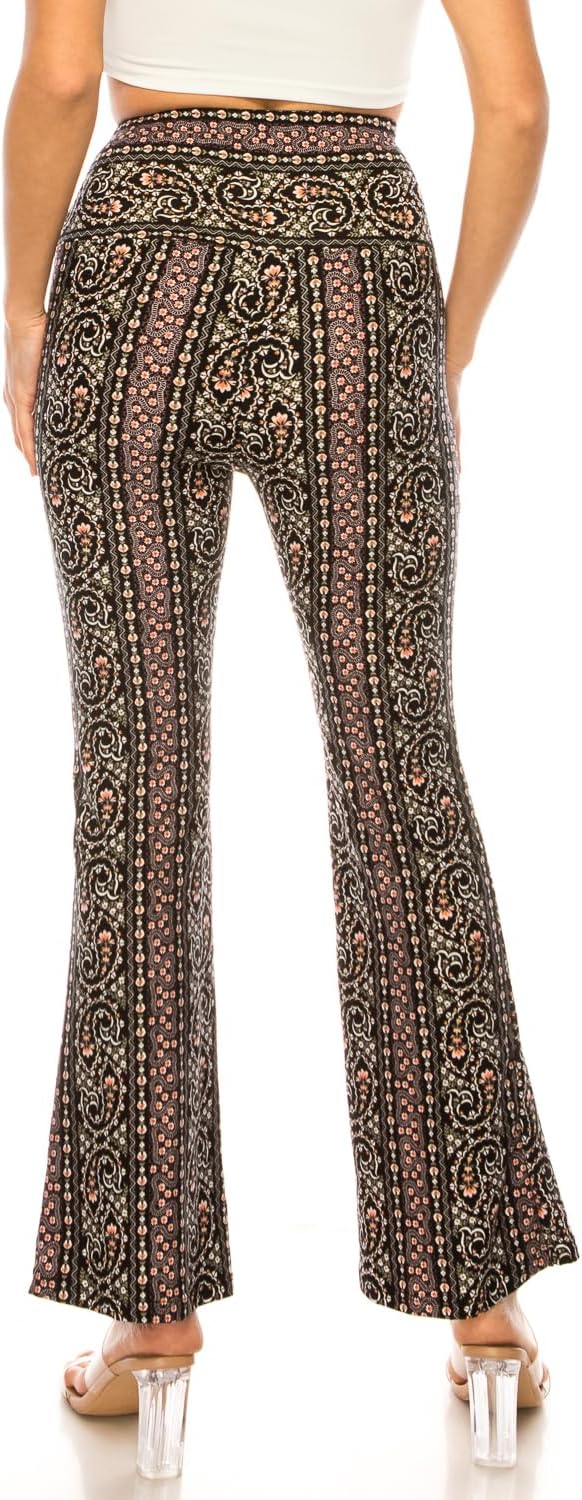 LA12ST High Waisted Yoga Flare Leggings for Women Tummy Control Printed Palazzo Pants Buttery Soft Bell Bottom Pants - Image 4