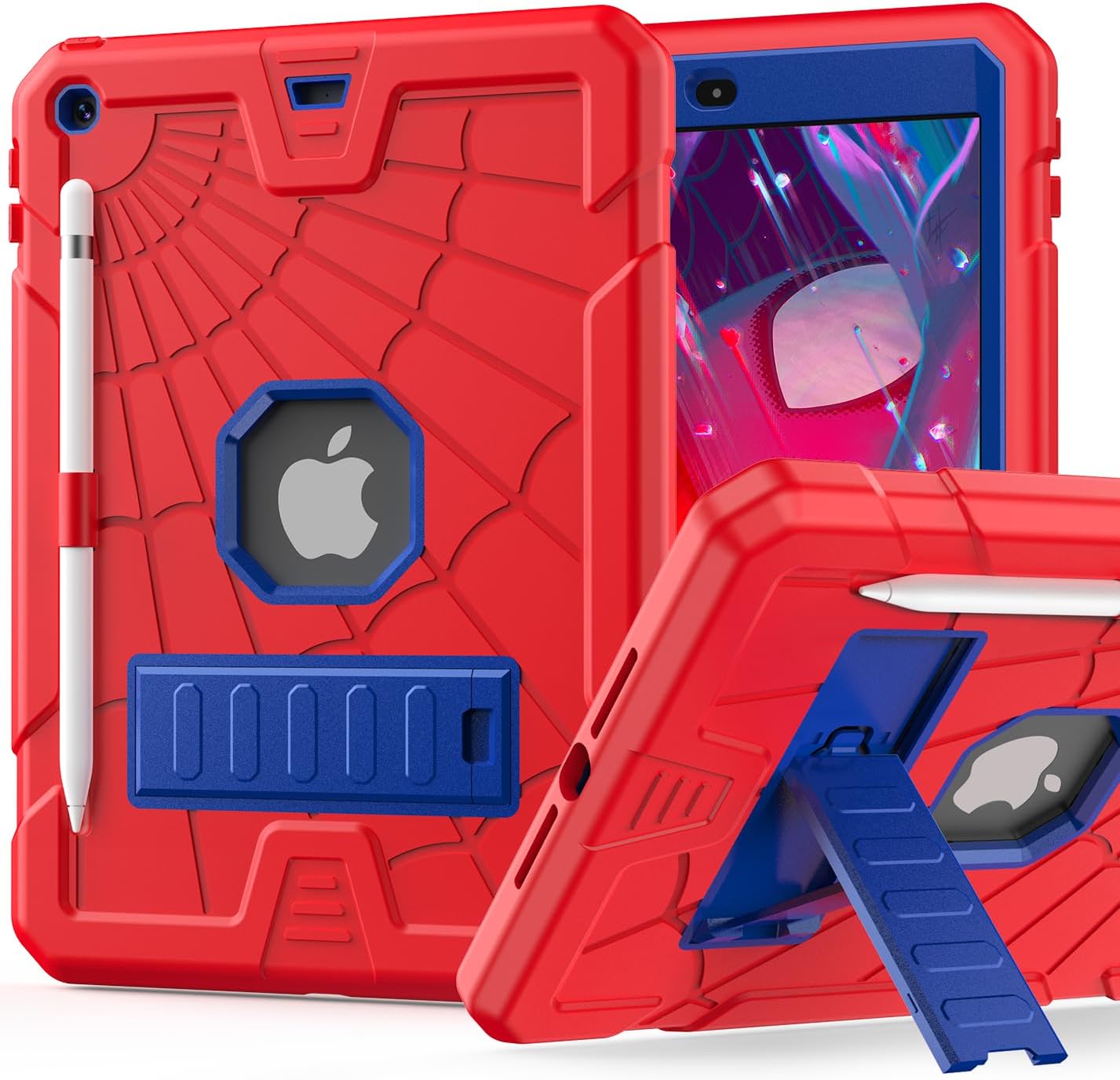 SIBEITU Case for iPad 6th Generation 2018 / iPad 5th Generation Case 2017 with Kickstand, Rugged Heavy Duty Military Grade Protective Cover for iPad 9.7 inch Built-in Pencil Holder, Red