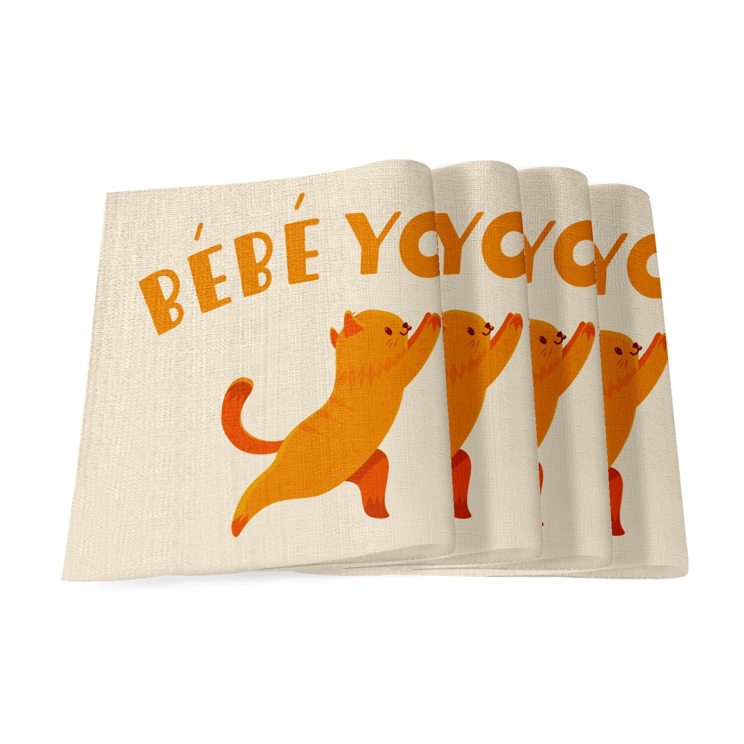 Set de table en lin bébé yoga chat pour décorer vos repas de famille
