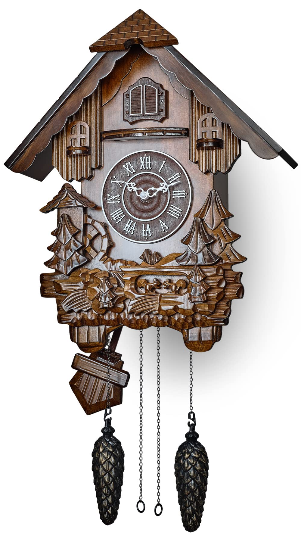 TIMEGEAR Cuckoo Clock with Quartz Movement and Automatic Night Mode (Cherry)