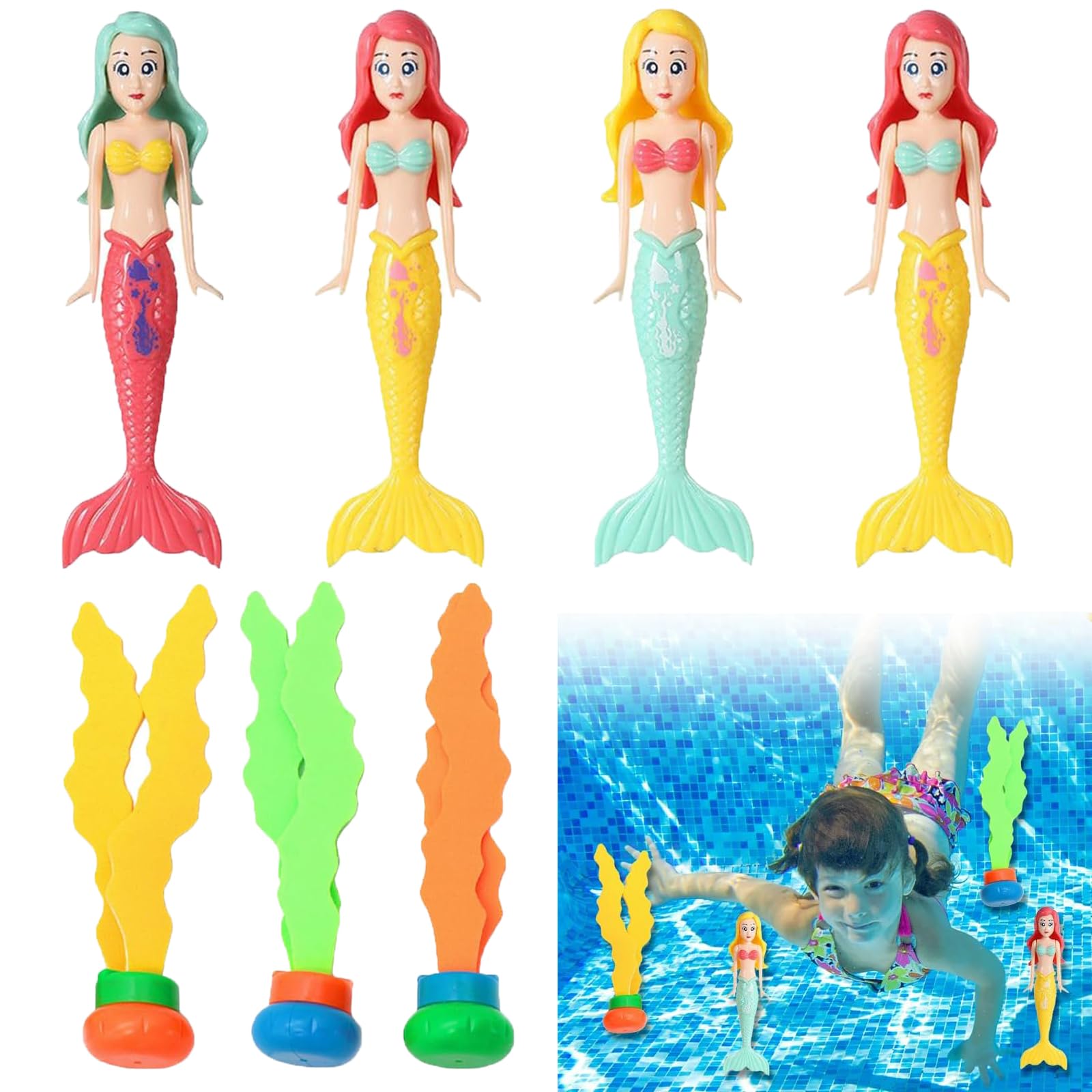 YISKY Juguetes de Buceo, 7 Piezas Anillos de Buceo, Juguetes de Buceo en Piscina, Juguetes para Nadar bajo el Agua, Juegos de Agua Verano Piscina, Juguete Acuático para Piscina, para Niños de 3+ Años