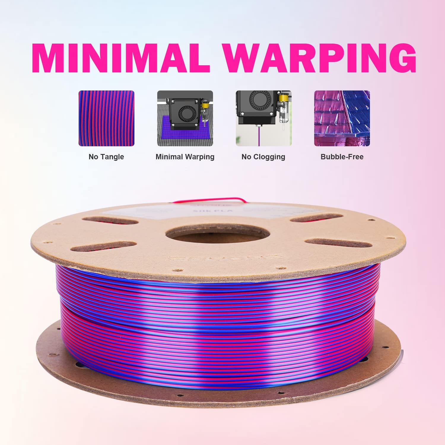 ERYONE Filamento PLA bicolore doppio 1,75 mm, filamento stampante 3D bobina da 1 kg +/- 0,02 mm, seta rossa e blu