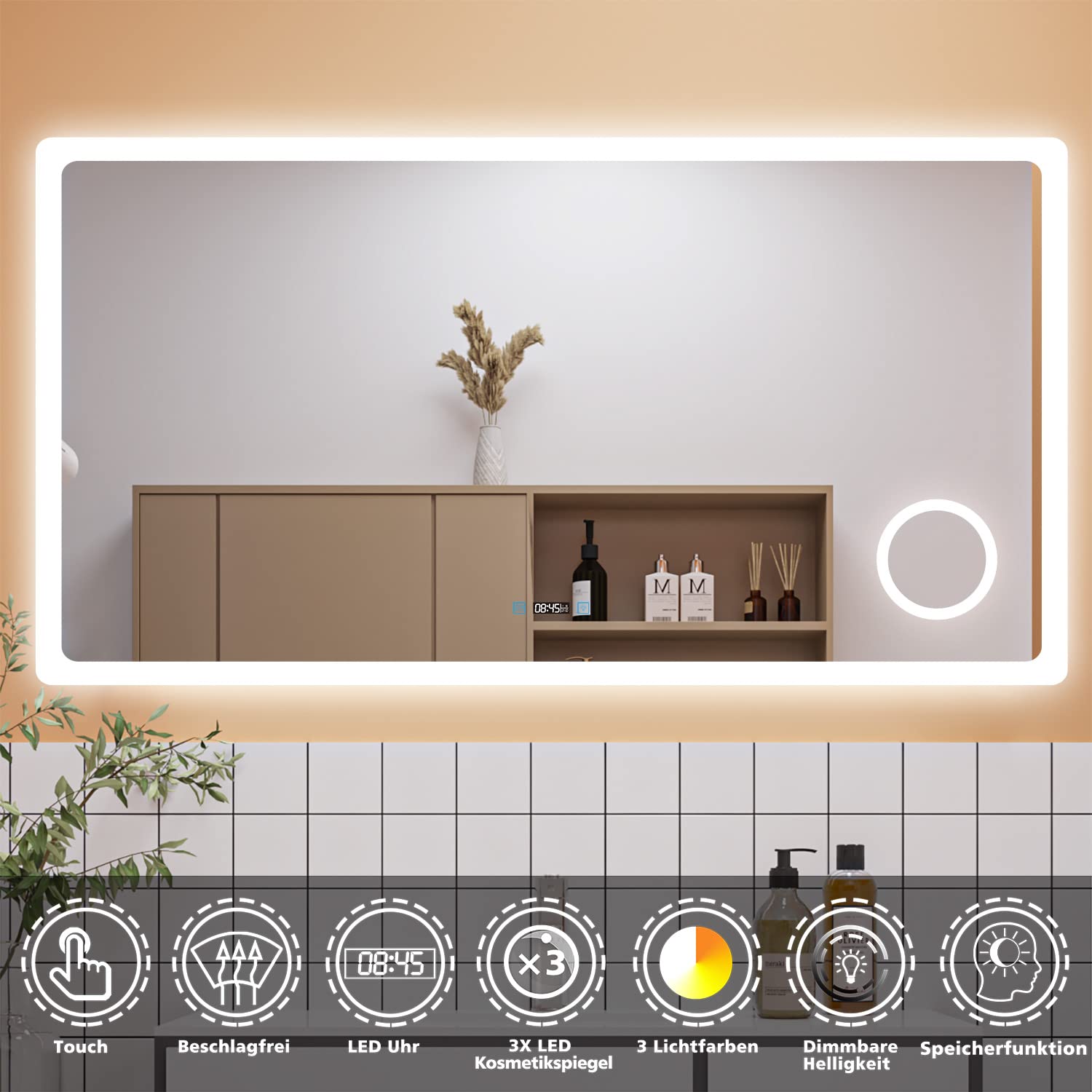 LUSABE LED-Badezimmerspiegel Mit Beleuchtung – Antibeschlag, Dimmbar, 3 Farbtemperaturen, 61x81 Cm, Mit Speicherfunktion