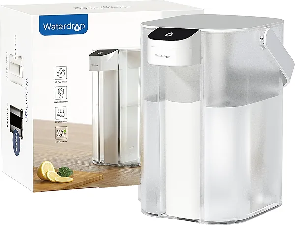 Waterdrop Electric Water Filter Pitcher, Rechargeable Water Dispenser, Instant 15-Cup Countertop Purifier, NSF/ANSI 401&53&42&372, Reduce PFAS, Lead, Chlorine, White, with 1 Filter, Does not