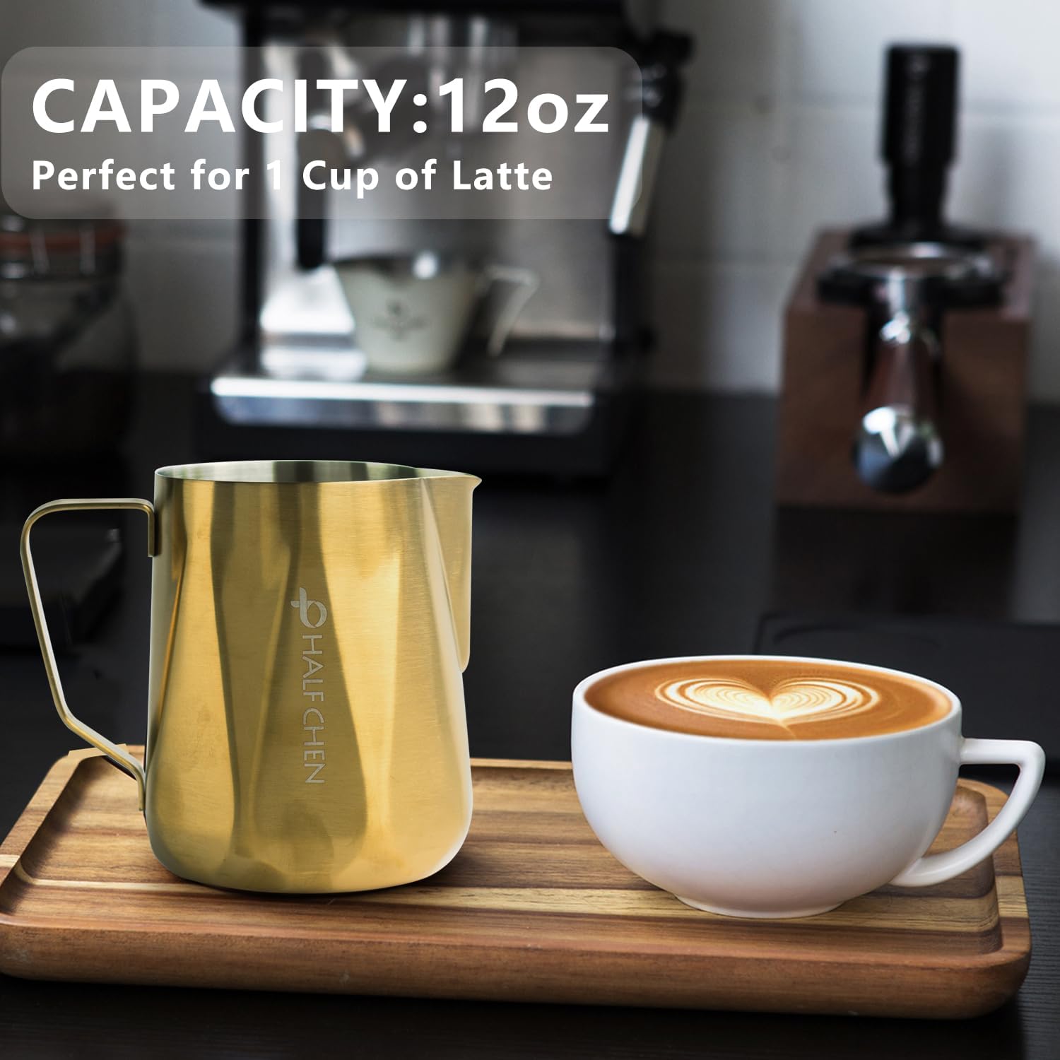 Stainless Steel Milk Frothing Pitcher, 12oz Gold Latte Art Cup