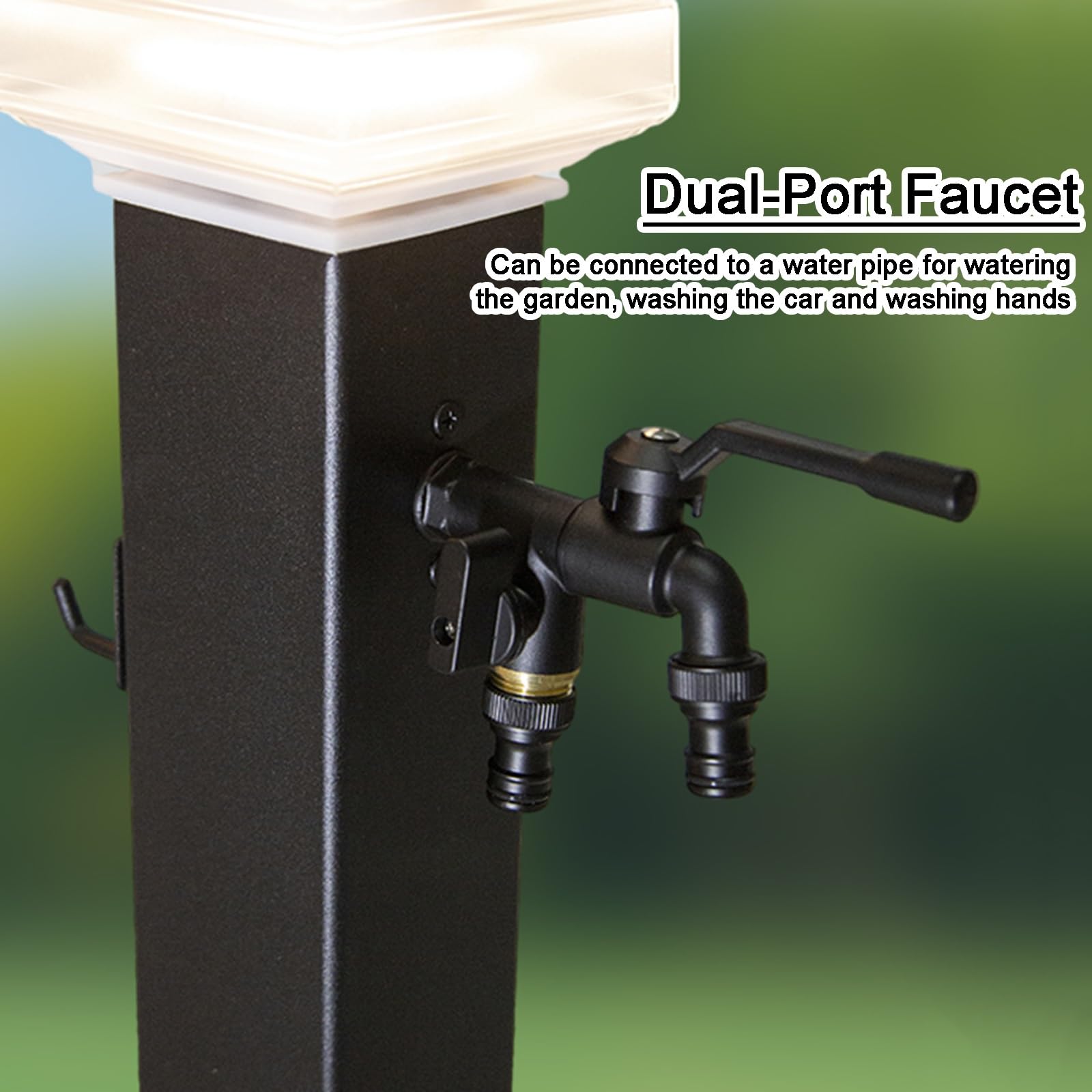 Fontana solare per esterni, colonna d'acqua verticale da 61 cm, resistente al gelo, in acciaio inox 304, con gancio, perfetta decorazione da giardino e funzione relax