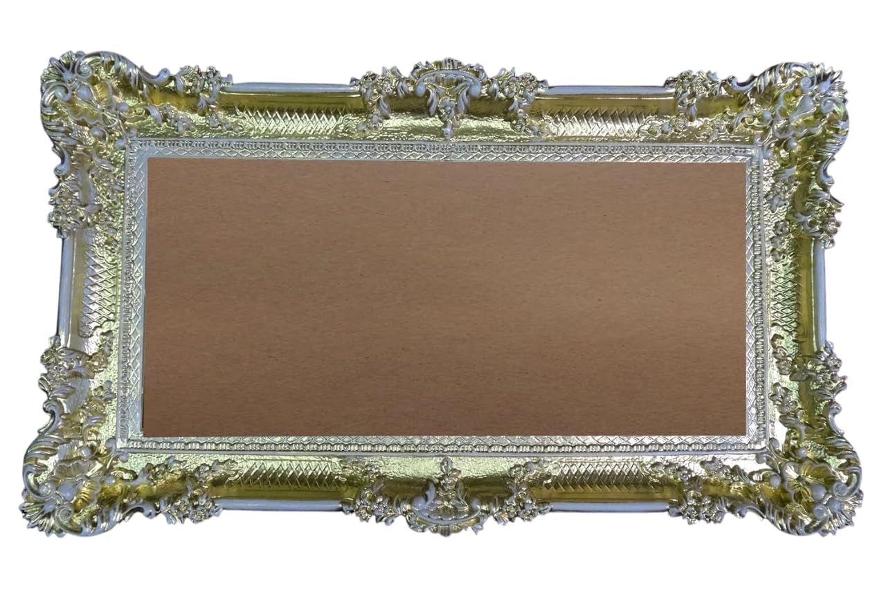 Grand Cadre Baroque Or Blanc 96x57 Cm – Style Renaissance, Fabriqué En Italie