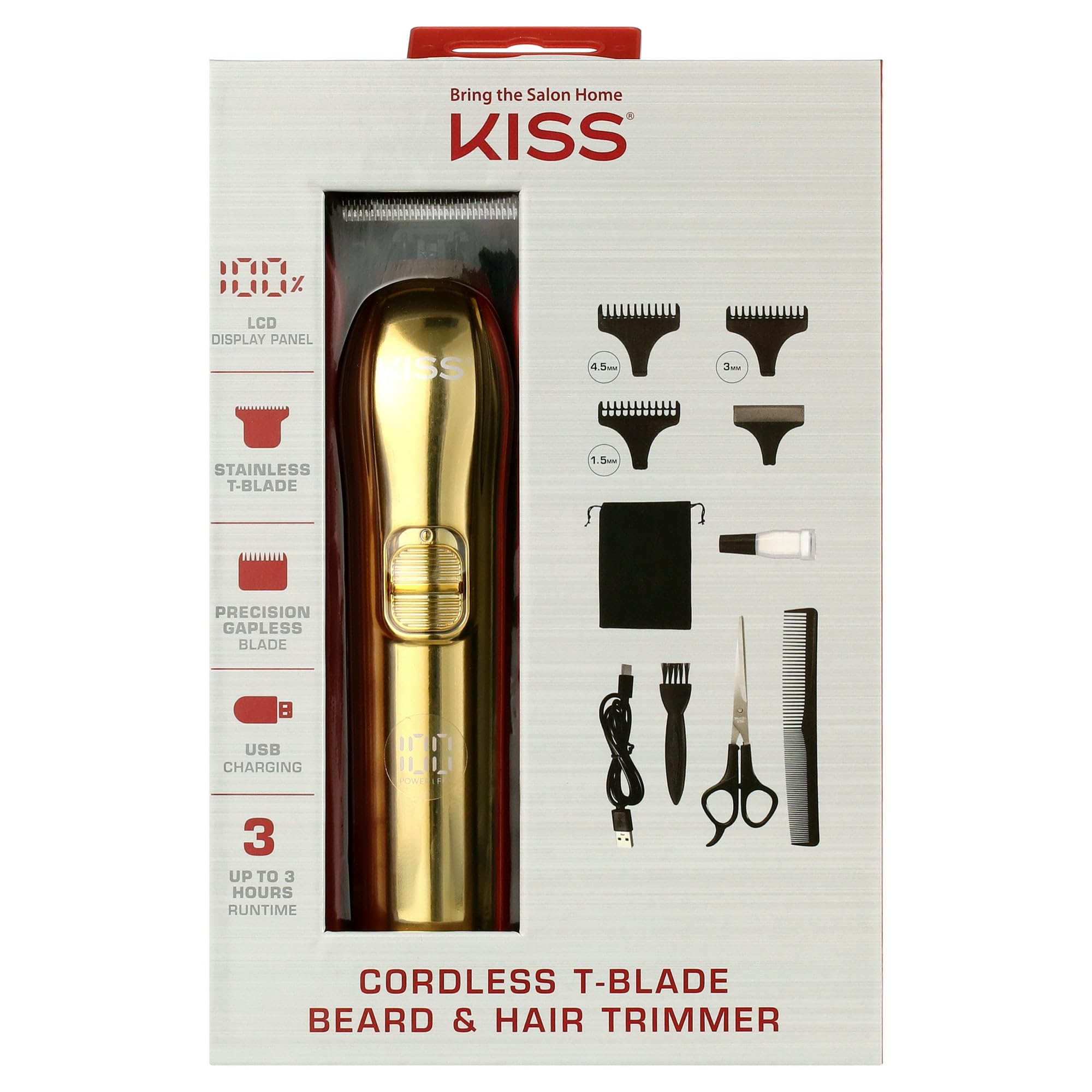 Cordless T-Blade Beard & Hair Trimmer - USB Power - LCD Display Trimmer 110v-240v - Rechargeable with Long Lasting Lithium Ion Battery - 11 Pcs