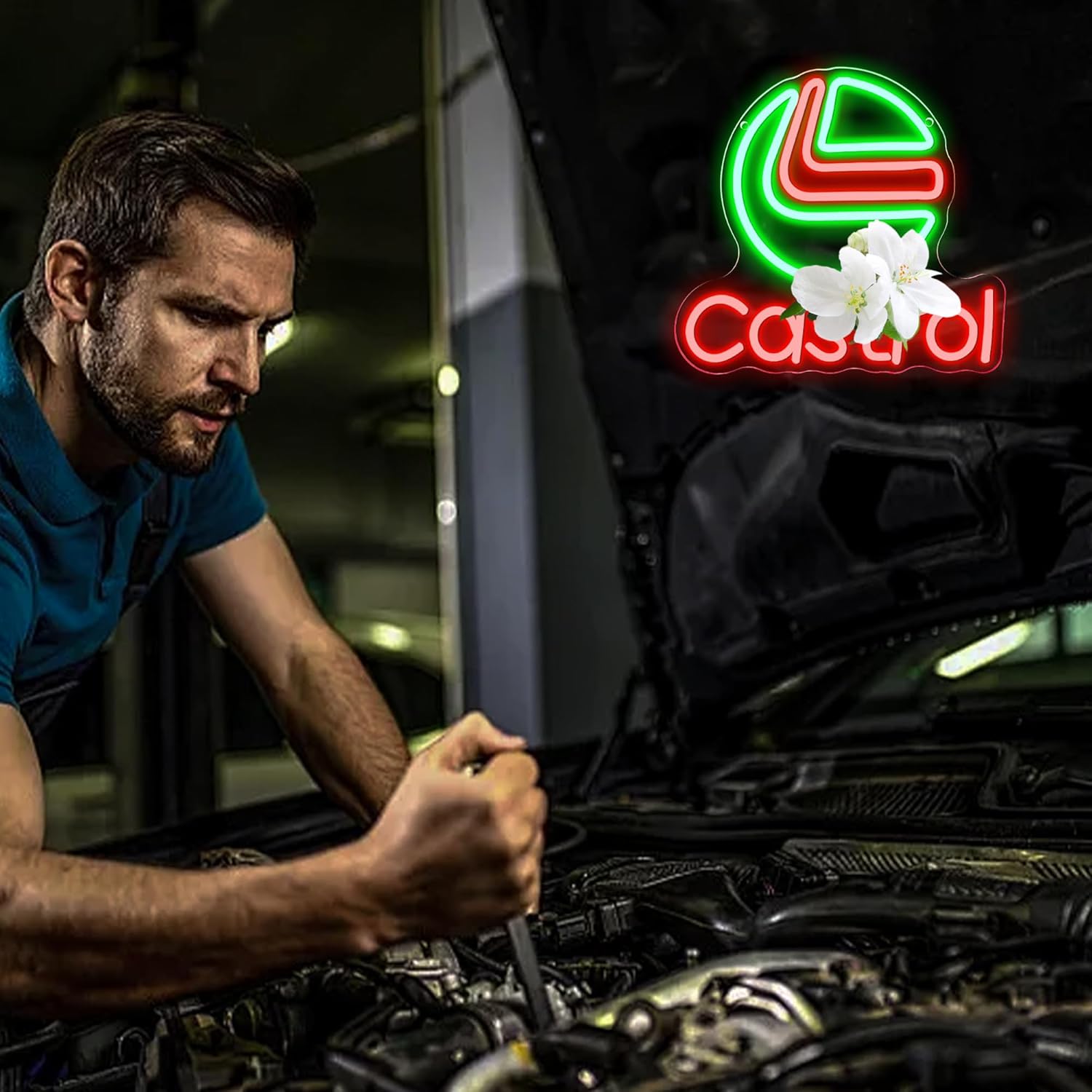 Oil Gas Neon Sign, Classic Motor Oil Garage Mechanic Bar Neon Sign for Garage Decor,Motor Oil Led Signs for Man Cave Garage Bar Man Cave Car Enthusiast Decor - Image 4