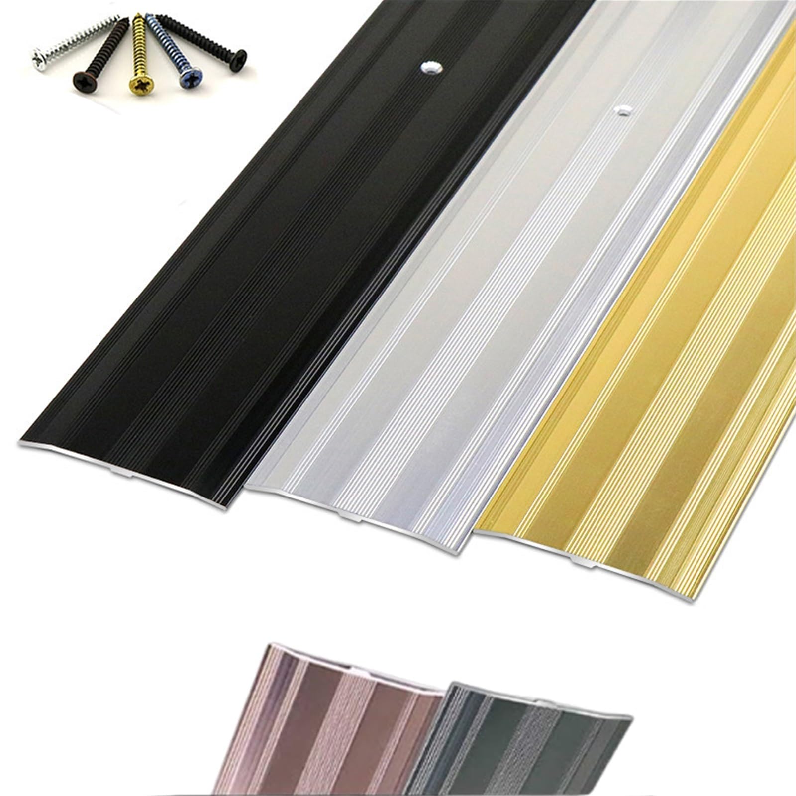 Seuil de Porte Barre Largeur 60 mm Bande De Transition De Sol En Aluminium Plinthe de Sol à Visser, Profilé De Transition Facile À Installer(Silver,150cm/59in)
