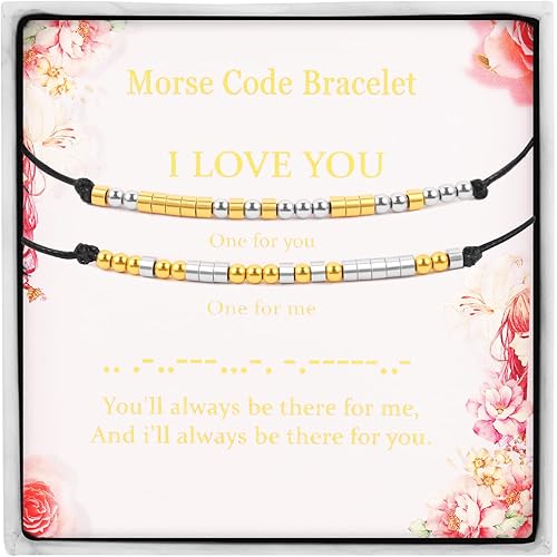 HyperFun Matching Bracelets for Couples - I Love You Morse Code Couple Bracelet - Friendship Relationship Gifts For Women Her Him Boyfriend Girlfriend Friend Mother