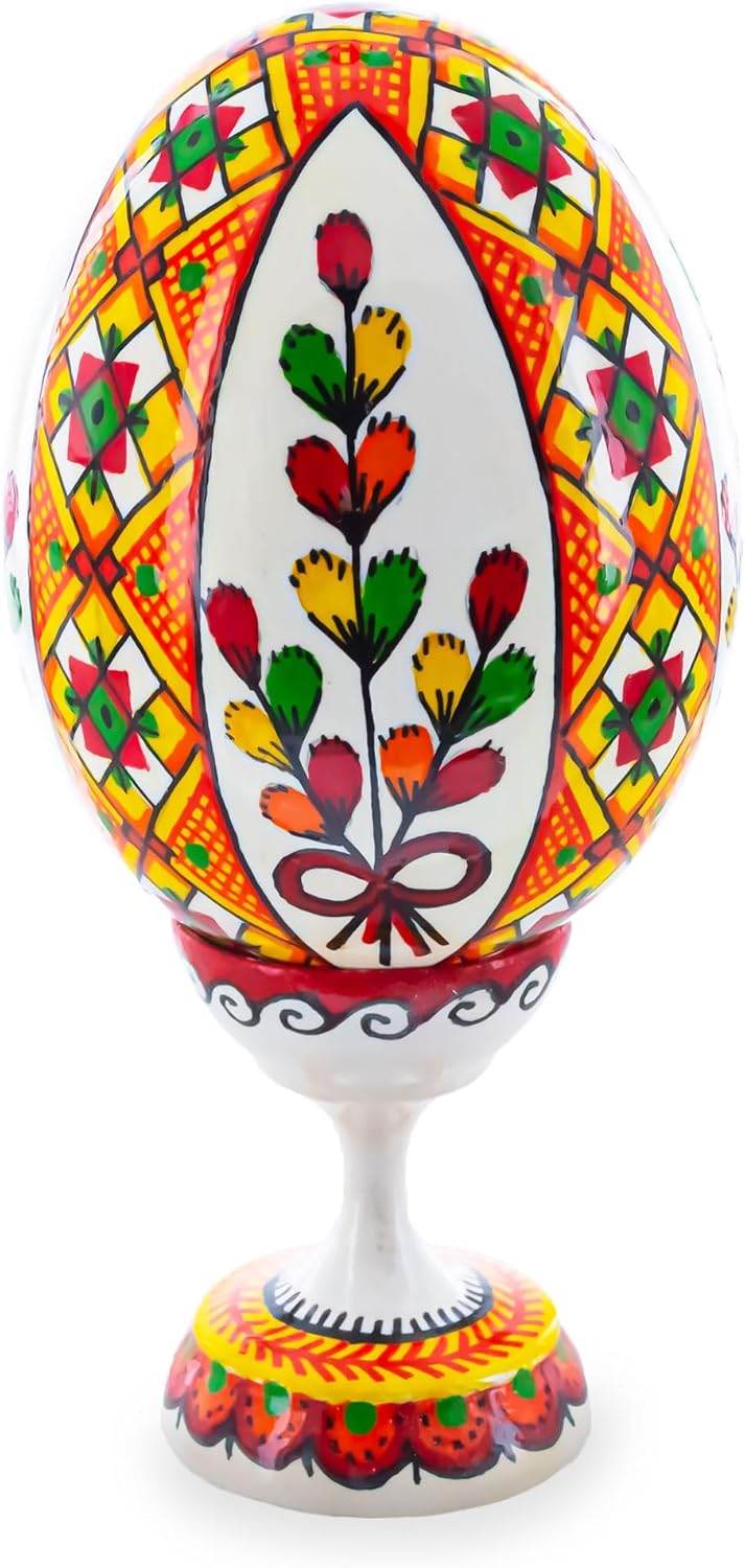 BestPysanky Willow Ukrainian Wooden Easter Egg Pysanka on a Stand 3.75 Inches