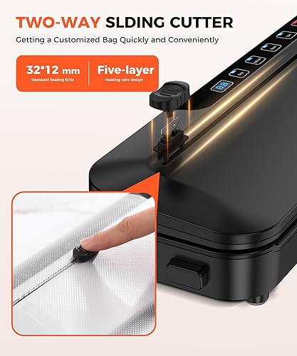 Miniatura 5 de Sellador al vacío de 75 Kpa para alimentos, máquina compacta 6 en 1 selladora al vacío de alimentos con temporizador digital, modos húmedoseco,