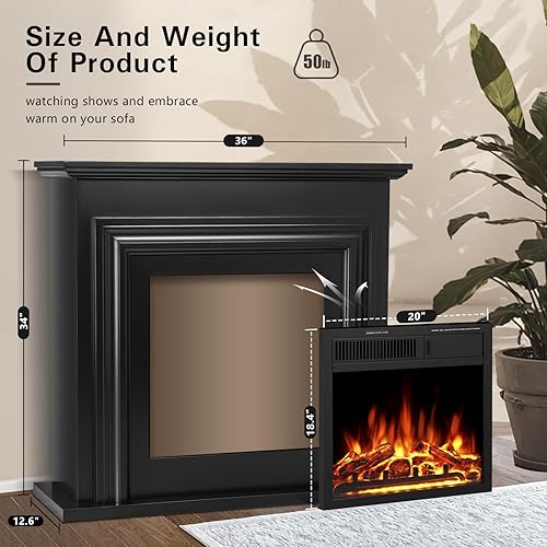 Miniatura 3 de R.W.FLAME Chimenea eléctrica con chimenea envolvente de madera, soporte de TV negro de 36 pulgadas con chimenea eléctrica independiente, control