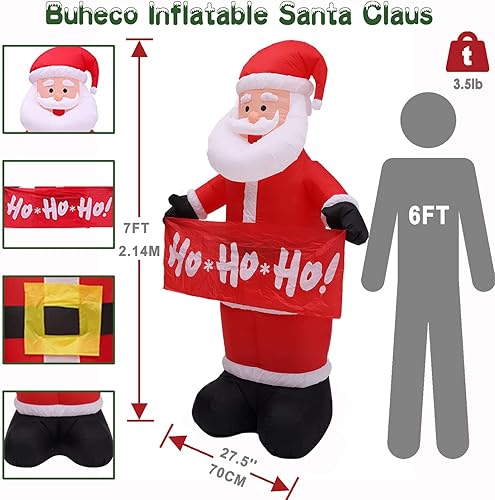 Miniatura 3 de Buheco Decoraciones inflables de Navidad al aire libre, 7 pies de alto, Papá Noel inflable gigante inflable para decoración de patio de Navidad con