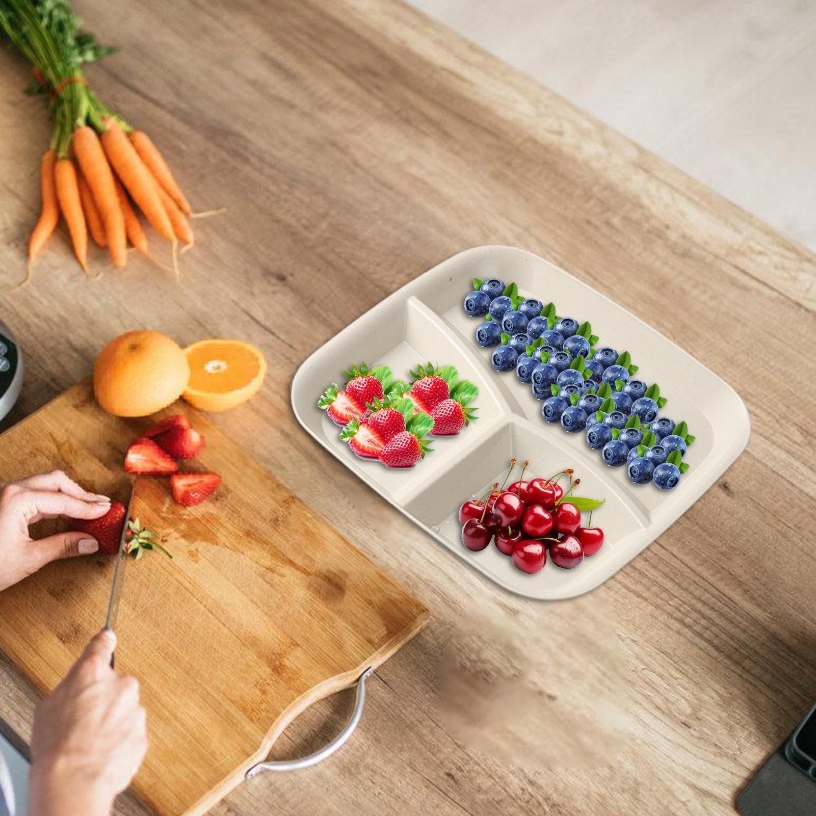 Assiettes de séparation pour adultes – 3 compartiments – Lot de 5 assiettes divisées | Fruits Légumes Salade Riz pour la Maison Cuisine