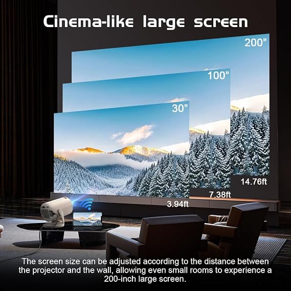 Mini Projector with WiFi and Bluetooth & Android 4K Protable Smart Projector Auto Vertical Keystone Compatible with HDMI/Smartphone/USB for Movie/Gaming