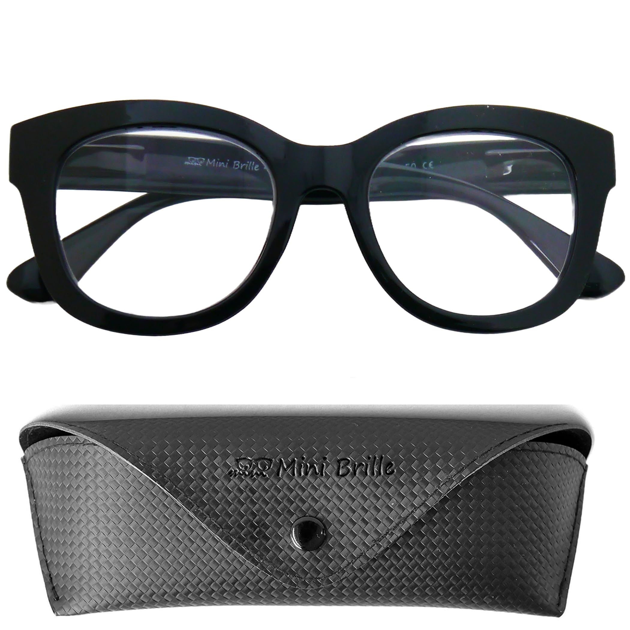 Mini Brille Occhiali da Lettura Rettangolari con Montatura Grande in Plastica, Occhiali Oversize Donna