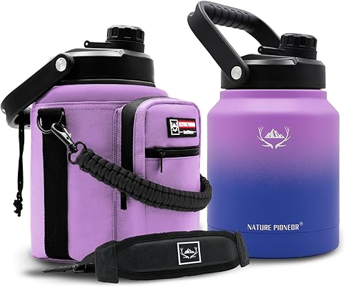 Miniatura 10 de NATURE PIONEOR Botellas de agua aisladas con pajilla, botella de agua de acero inoxidable de 64 onzas de boca ancha al vacío con soporte,