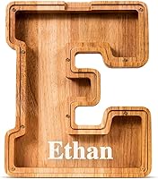 Vista 26 de SummiDate Alcancía de madera de letra para niños y niñas, Alfabeto, regalo de cumpleaños para niños (W)