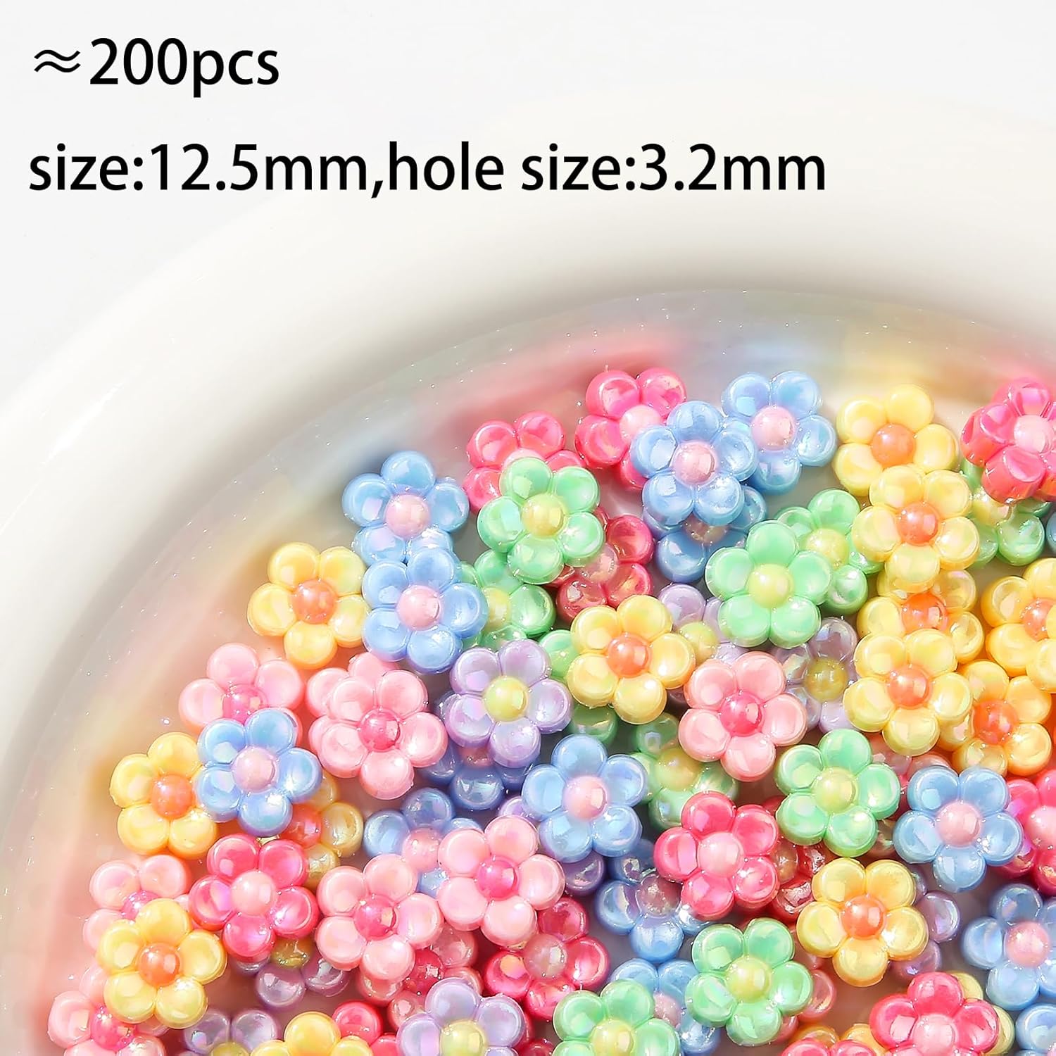 200pcs Ab Color Flower Acrylic Beads Rainbow Sun Flower Beads for Jewelry Making Handmade DIY Bracelet, Charms Keychain Craft Supplies (Daisy Flower) - Image 3
