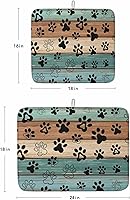 Vista 3 de Tapete de secado de platos con estampado de patas de perro para encimera de cocina, tapete de secado de platos de madera verde azulado, marrón